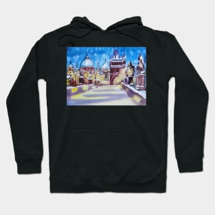 Prague by night watercolour illustration Hoodie